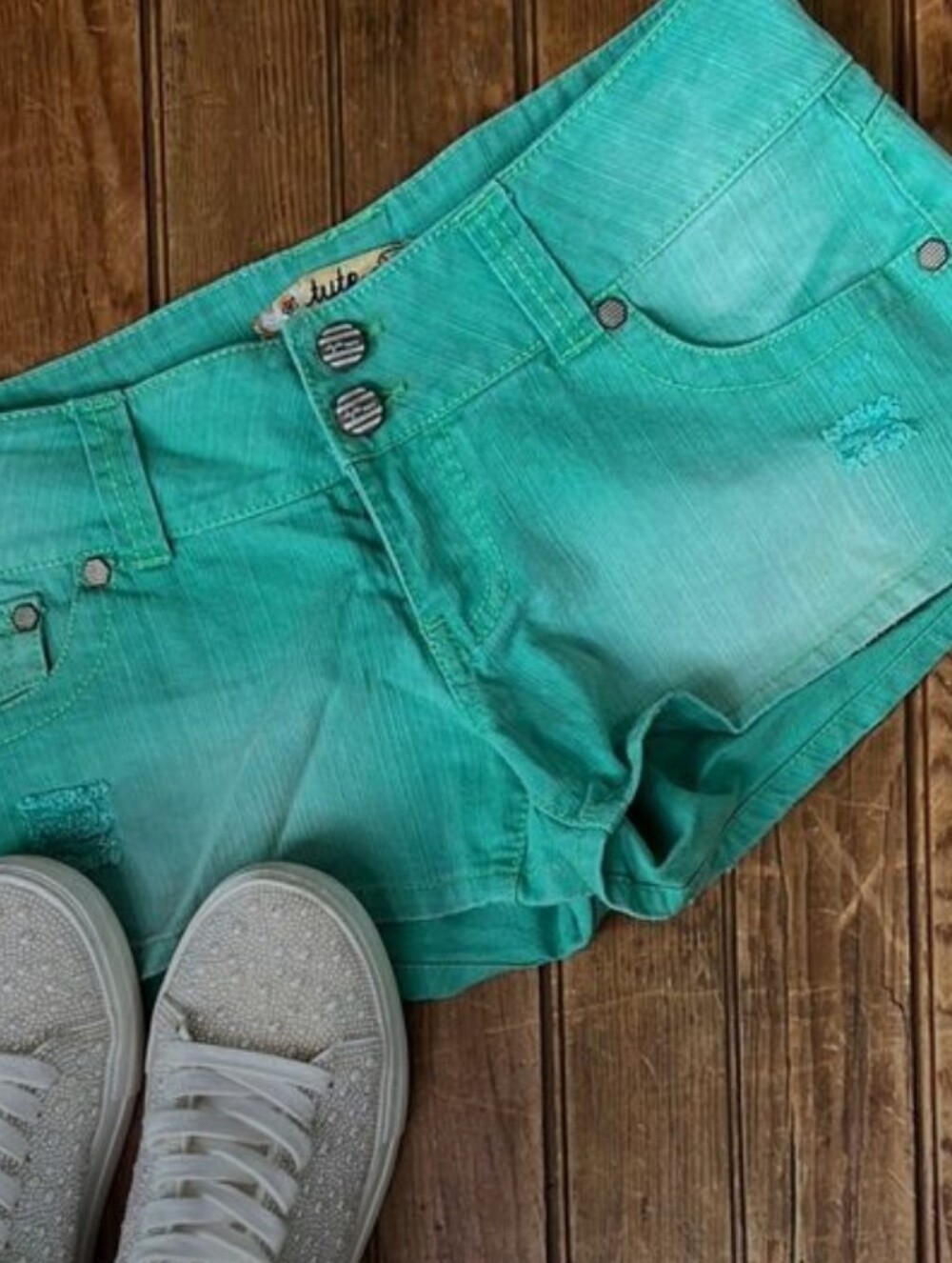 Tyte brand Vibrant Sea Green Women Shorts. Super Sexy And Short - Picture 5 of 5